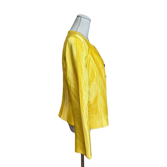 Vintage 80s Karen Lawrence Yellow Satin Pleated Evening Jacket Large - Picture 3 of 12
